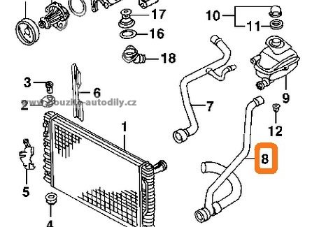 8D0121055F Hadice vodního chladiče 1,9TDi VW Passat B5 3B, Audi A4 8D