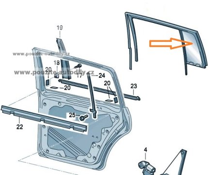 Sklo dveří pevné vlevo vzadu 1T0845215F VW Touran 1T